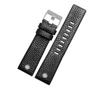 TROGPYXG Correa de reloj cuero compatible con Diesel DZ7257 1657 4323 7314 7313 7371 22 24 26 27 28 30 mm Banda negra marrón blanca(Black silver,30mm)