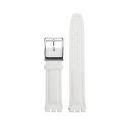 TROGPYXG Correa de reloj de 17mm y 19mm Compatible con correa de cuero Swatch YCS YAS YGS IRONY, pulsera de piel de vaca for hombre y mujer(White-silver-A,19mm)