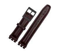 TROGPYXG Correa de reloj de cuero compatible con SWATCH YCS YAS YGS IRONY Correa de cuero de vaca Hombres Mujeres Pulsera con hebilla plegable Marrón 17 mm19 mm(Brown-black,19mm)