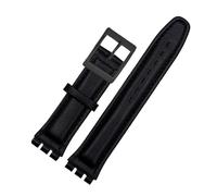 TROGPYXG Correa de reloj de cuero compatible con SWATCH YCS YAS YGS IRONY Correa de cuero de vaca Hombres Mujeres Pulsera con hebilla plegable Marrón 17 mm19 mm(Black-black,19mm)