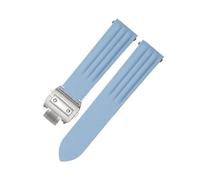 TROGPYXG Correa de reloj de goma Compatible con la serie Cartier Roadster, correa de reloj de goma fluorada for hombre, pulsera con hebilla plegable de liberación rápida(Sky blue-silver B)