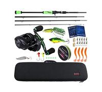 Trohollis CañA de Pescar,CañA Pescar 4Section M Power Fibra de Carbono Baitcsting de Rod Kit Completo del Carrete del Bastidor Conjunto 100M línea Pesca señuelos Ganchos Jig Head(2.1m and Left Hand)