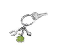 Troika 3-Charm Lucky Keyring Horseshoe Clover & Heart with Chrome Plated Finish