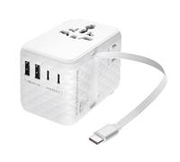 TROIKA Adaptador de viaje para todo el mundo Worldwide Pull 35 EU/USA/AUS/CHN/UK + USA/JP, incluye cable USB-C de carga rápida extraíble y adecuado para todos los enchufes comunes, potencia de carga 5