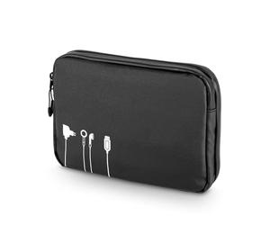 TROIKA Black Tech Pouch 2 - BBL64/BK - Bolsa organizadora de Cables para Accesorios electrónicos - 3 Compartimentos con Cremalleras hidrófugas, Tarpaulin (Iona) - Negro
