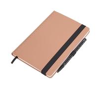 TROIKA Bloc de notas DIN A5, incluye bolígrafo Slimpad A5 Mocha, 64 hojas perforadas con cuadrícula de puntos, presilla para bolígrafo y marcador de página, regla en relieve de piel sintética y metal