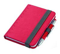 TROIKA Bloc de notas DIN A7, incluye bolígrafo, cierre de cinta elástica, lazo para bolígrafo, papel certificado FSC, páginas perforadas, cuadrícula de punto, compartimento para recibos