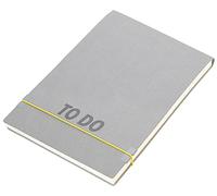 TROIKA Bloc de notas para hacer Pad, tamaño A5, color gris, de piel sintética mate, con 88 hojas perforadas, regla impresa en portada, cordón elástico amarillo como cierre, NTD25/GY