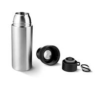 TROIKA botella térmica INFUSE+ cierre una mano, doble pared al vacío, 550 ml y doble mosquetón; acero inox 201/304 apto alimentos + plástico; plata