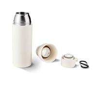 TROIKA botella térmica INFUSE+ cierre una mano, doble pared al vacío, 550 ml y doble mosquetón; acero inox 201/304 apto alimentos + plástico; blanco