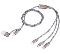 TROIKA Cable de carga 3 en 1 para cargar hasta 3 dispositivos simultáneamente, SB/USB-C a Micro USB/Lightning/USB-C, longitud: 1 metro, CBL30/GY