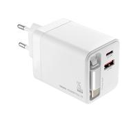 TROIKA Conector de Carga con tecnología de Carga rápida Power Pull 35 USB-C y Conector USB-A, así como Cable USB-C Extensible de 70 cm de Longitud para Cargar Varios Dispositivos simultáneamente, de