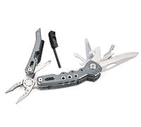 Troika Fire Tool 14 - Multiherramienta con 14 funciones para viajes al aire libre y de supervivencia - función de resorte y bloqueo integrados. - Acero inoxidable 420, aluminio - anodizado - gris