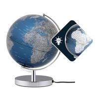 TROIKA globo iluminado Ø 25 cm TERRA LIGHT luz LED globo azul metálico mares y plata superficies terrestres, base de metal cromado, base de fieltro suave eje móvil - ideal como regalo