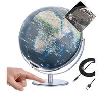 TROIKA Globo terráqueo iluminado con City Lights 30 cm JURI CITY LIGHT FLEX sobre base de metal cromado con dos ejes móviles y módulo de lámpara recargable Sompex de plástico y metal en azul, verde