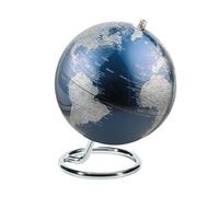 TROIKA Globo terráqueo Mini Ø 13 cm GAGARIN Globo terráqueo mar azul metalizado y superficie terrestre plateada mate, base de metal cromado en forma de anillo eje móvil - en una bonita caja