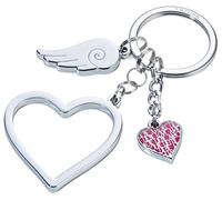 TROIKA KR17-01/CH Love Is In The Air - Llavero con 3 colgantes (grande), corazón (pequeño), alas brillantes, color plateado