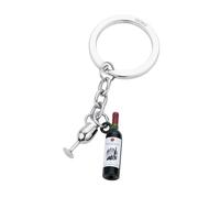 TROIKA Llavero Bordeaux Con Botella y Copa de Vino - Metal Fundido Para Amantes del Vino, Cromado, Verde Oscuro y Plateado, 8,7 x 3,5 x 0,8 cm