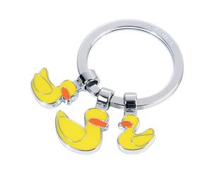 TROIKA Llavero con 3 colgantes de pato amarillo - YELLOW DUCK - Esmalte de metal fundido - Cromado - Amarillo Original, amarillo, 4,2 x 5,5 x 0,7 cm
