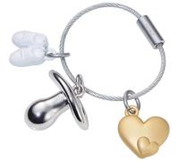 TROIKA Llavero con 3 colgantes Welcome Baby de metal en color plateado, dorado y blanco, KR21-01/CH, plata-oro-blanco, 6,8cm, Moderno
