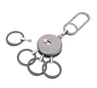 TROIKA Llavero Patent Easy - Incluye mosquetón - 4 anillas - Latón Metal - Cromado - Gunmetal Original, Metal de goma, 9,3 x 5 x 0,9 cm