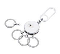 TROIKA Llavero Patent Easy - Incluye mosquetón - 4 anillas - Latón Metal - Cromado - Plata Original, plateado, 9,3 x 5 x 0,9 cm