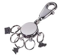 TROIKA Llavero redondo con mosquetón, 5 anillas con diseño de 3 de ellas con colgante (casa, carta, coche) para organización de llaves, latón brillante, negro cromo, KYR62/GM, 5 anillos, Color negro., 5 ringe, Llavero