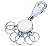 Llavero, Redondo, Cromado Mate, con mosquetón, 6 Anillos Intercambiables