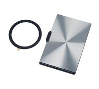 TROIKA MagSafe Wallet EDELCARD - Tarjetero con imán (N52) para fijar y anillo de metal con lámina adhesiva 3M, para carné de conducir, DNI, tarjeta de crédito, mecanismo deslizante, aluminio, corte de