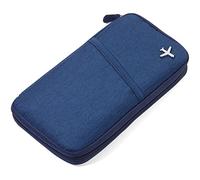 TROIKA Safe Flight TRV20/DB - Estuche para Documentos de Viaje (con Protector de Pantalla para Chips RFID), Cremallera, 12 Compartimentos Interiores, trabilla para bolígrafo, poliéster, Azul
