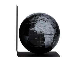 TROIKA Sujetalibros de metal BOOKGLOBE Single, diámetro de 13 cm, globo terráqueo magnético equilibrado, mares negros y superficies de color plateado mate, peso 0,6 kg, en bonita caja de cartón, ideal