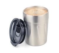 TROIKA Taza térmica para espresso, café, bebidas calientes, espresso Doppio, doble pared, aislamiento al vacío, máx. 160 ml, tapa sin bisfenol A, válvula de cierre, antiderrames, acero inoxidable 201