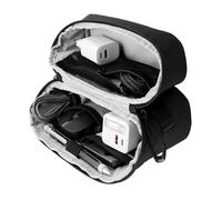 TROIKA bolsa para cables TROIKA BLACK TECH 2 GO con cremallera de 2 vías y 6 compartimentos abiertos para powerbank, cables, etc; poliéster/tarpaulin negro