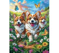 Trois chiots Corgi Dans le Jardin Fleuri Rompecabezas 300 Piezas Cartón para Principiantes Mitos Animal Planta Juego Familiar Ejercita La Mente Garantía Reposición Piezas 300 PCS