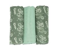 Trois Kilos Sept - Lote de 3 pañales para bebé - Certificio Oeko-Tex - 70 x 70 cm - Diseño de Hojas Verdes