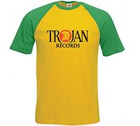 TROJAN 2 para disfraz de discos de vinilo Jamaica Reggae de color plateado y dorado Fruit of the Loom de béisbol todos los algodón T-camiseta de manga corta tallas S a - XXL