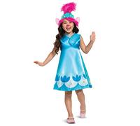 Troll Movie 2 Poppy Costume, Trolls World Tour Children's Classic Dress Up Outfit for Girls, Kids Size Extra Small (3T-4T) Blue