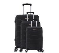 TROLLEY ADC - Juego de 3 Maletas de Viaje - Cabina 55x34x23cm, Mediana 65x41x26 cm y Grande 75x46x28 cm - 4 Ruedas Dobles Silenciosas - Manejables e Impermeables - Colección Wall - Negro