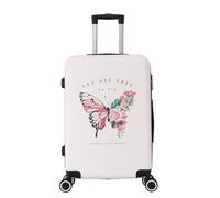 TROLLEY ADC Maleta Mediana - 65x41x26 cm, 65 L Maleta de Viaje, ABS Ligero y Resistente, 4 Ruedas Dobles Silenciosas 360, Candado de Combinación - Colección Mariposa - Blanco