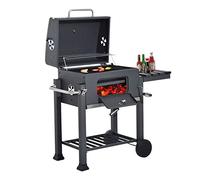 Trolley BBQ Grill Portable BBQ Charcoal Grill Garden Outdoor Camping Food Cooking Barbecue Stove with 2 Wheels