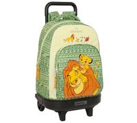 SAFTA Mufasa - Mochila Grande con Ruedas, Compacta, Extraíble, Ideal para Niños de Diferentes Edades, Cómoda y Versátil, Calidad y Resistencia, 33x22x45 cm, Color Verde/Beige