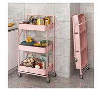 Trolley de cocina, trolley de almacenamiento, 3 Tier Metal Storage nizer Cart with Wheels for Beauty Craft Art Foldable(Nero)