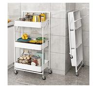 Trolley de cocina, trolley de almacenamiento, 3 Tier Metal Storage nizer Cart with Wheels for Beauty Craft Art Foldable(Pink)