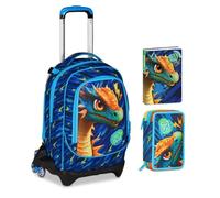 Trolley escolar Jack 3 ruedas desmontable Dragon Glide Dragón, 3 en 1 para escuela primaria niña + Estuche 3 cremalleras con papelería + Diario 2025/2026 + 7 bolígrafos borrables y llavero silbato