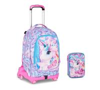 Trolley escolar Jack 8 ruedas con mochila desmontable Glow Led Unicornio, 3 en 1 para escuela primaria niña + estuche speed pad 3D