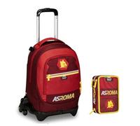 Trolley Jack-3WD Escuela Roma con mochila desmontable By Seven + Estuche de 3 pisos completo + 7 bolígrafos a presión y llavero fútbol, multicolor, media, Clásico