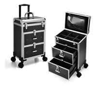 Trolley Make Up Professional Maletín Maquillaje Maleta Maquillaje Maletín Uñas Beauty Case de viaje Trolley Estetista Cosmética para maquillaje/uñas/cabello, Negro