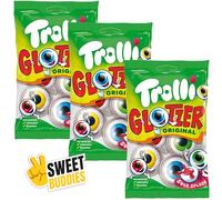 Trolli Glotzer Pack 3x4 - Ojos de gominola ácidos con relleno líquido - Dulces icónicos para Halloween y fiestas - Sin lactosa, sin gluten - Incl. pegatina Sweet Buddies