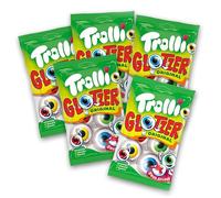 Trolli Glotzer Pack 5x4 - Ojos de gominola ácidos con relleno líquido - Dulces icónicos para Halloween y fiestas - Sin lactosa, sin gluten - Incl. pegatina Sweet Buddies