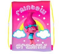 Trolls Rainbow Dreams - Bolsa de gimnasio grande con cordón, 40 x 33 cm, rosa, L